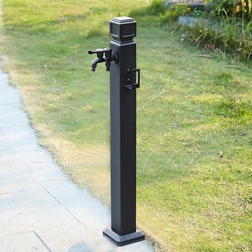 Fuente de Columna de Agua de Acero Inoxidable para Exteriores, Soporte de Manguera Independiente Negro con Grifo con Cierre, Fuente de Agua Decorativa para jardín Vertical, dispensador de hi