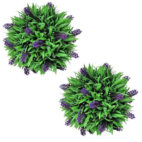 Snsowed Set Palle di Bosso Artificiale 2 pz con Lavanda 28 cm,Arredo,Flora artificiale-41623