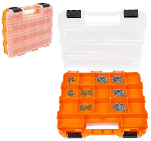 Caja de herramientas, 34 compartimentos, organizador profesional con separadores extraíbles, cajas clasificadoras transparentes para piezas pequeñas, apilables, para tornillos, clavos y piezas