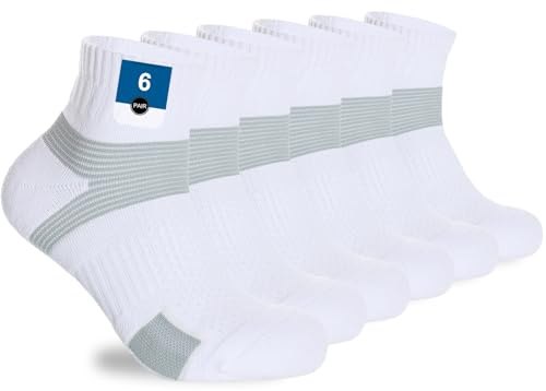 PERMANENTLY001 Kudde Tennis Tränings Quarter Strumpor Herr Dam Anti-blåsor Sport Fotledsstrumpor Korta Strumpor Löpning Vandring Gym Basket Cykling Cricket 43-47 Vit02 L 6P