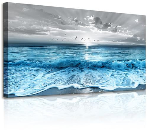 JHHUAMO Leinwand Bilder Moderne Meer Wohnzimmer Schlafzimmer 50x100 cm | Sonnenaufgang-Meeresmotiv, Hochwertiger Druck, Exquisite Handwerkskunst, Einfache Montage, Vielseitig Einsetzbar