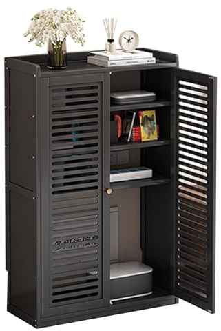 WANGCEPLSD Adjustable Radiator Covers, Bamboo Radiator Cover, Hollow Double-door Design, Multi-layered Storage Dividers, Prepared Baseboard Grooves, for Home and Office(Black)