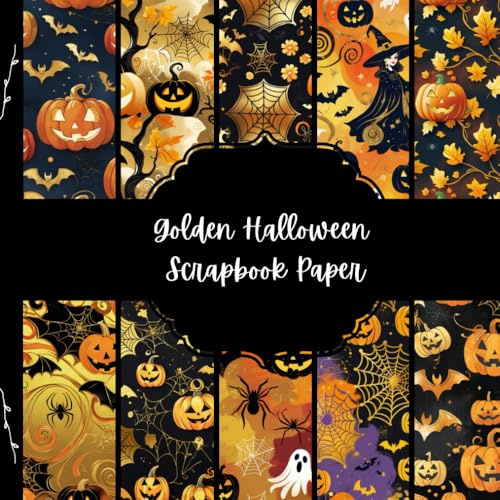 Golden Halloween Scrapbook Paper, Spooky Junk Journal Paper, Creepy Decorative Paper, DIY Projects, Origami, Collage Sheets, Decoupage Paper, 10 Designs, Double Sided