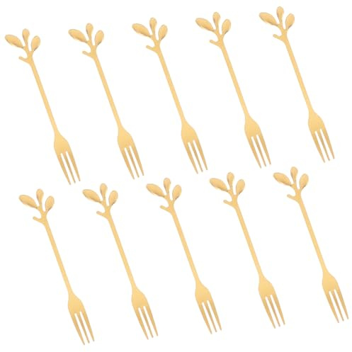 TOYZFRIENDY 10 piezas Tenedores Mini Dorada Acero Inoxidable para Ensalada Postre Fruta Aperitivo Elegante para Fiestas Cóctel Uso Doméstico