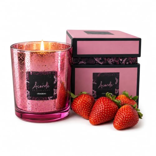 VICEMA Vela Aromática Perfumada de Aromaterapia y Decorativa en Vaso de Cristal, Tamaño Grande 8 x 8 x 9 cm, Aroma a Fresa-Nata, Duración 42 Horas