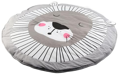 Aoaoy Soft Cotton Crawling Blanket for Baby Toddler, Cartoon Design Play Mat Room Decor, Suitable for Many Places (Grey Lion)