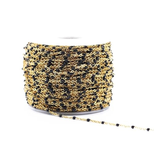 1/2 Meter vergoldeter Edelstahl 1,5 mm Breite Kabelkette Emaille Satellitengliederkette for Armband Halskette Fußkettchen Herstellung(Gold-black,2meters)