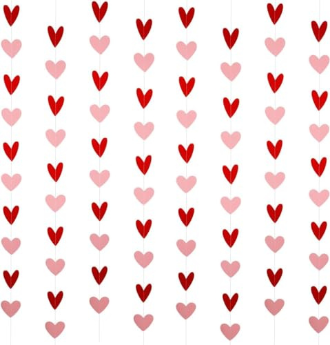 Herz Girlande 8 Stück 1.5m Valentinstag Girlande Rot Rosa Herzgirlande Hängend Valentinstag Deko für Decken Fenstertür Wand Dekoration