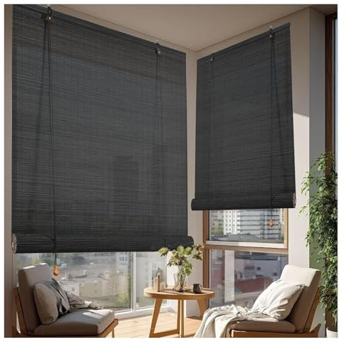 MXL&LJB Natural Bamboo Roller Blinds 70% Blackout Retro Roman 55 65 75 85 95 125 145cm Wide Privacy/Decorative Roll Up Sunscreen/Breathable Shades for Patio Balcony(1.35x1.9m)