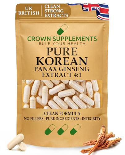 Pure Korean Panax Ginseng Capsules Extract 4:1 | Panax Ginseng C.A. Meyer | Clean Ginseng from Extract Formula | Crown Supplements (90 Capsules)