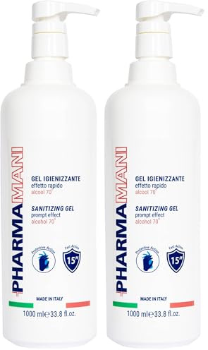 Pharmamani GEL IGIENIZZANTE MANI Formato Maxi da 1 litro con dosatore. 70% Alcool, Effetto Rapido, Non appiccica, si assorbe subito e idrata le mani. Profumo gradevole, Dermatologicamente Testato