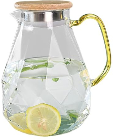 Glass Pitcher With Lid 2.2L Large Capacity Beverage Container With Handle - Transparent For Cold Drinks Tea Coffee Juice | Glass Drink Pitcher For Kitchen Fridge Office Party