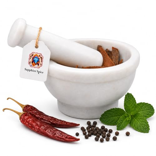 Premium White Marble Pestle and Mortar Set 15cm | Solid Stone Spice Herb Grinder | Garlic Crusher Guacamole Pesto & Pill Crusher | Grinds Wet & Dry | Handmade Kitchen Gift UK