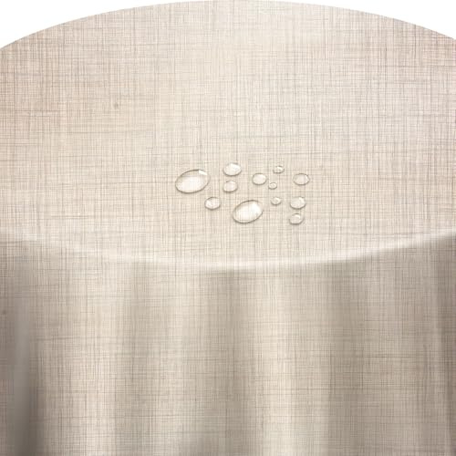 Wachstuch Wachstischdecke Gartentischdecke Leinen Look Champagner Oval 130 x 160 cm abwaschbare Tischdecke