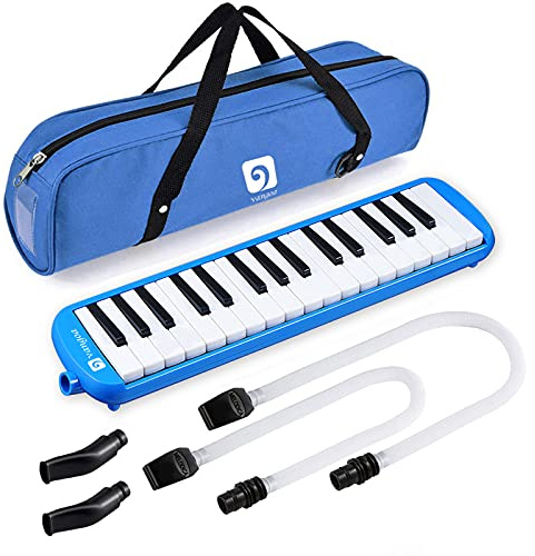 Vangoa 32 Key Melodica, Musical Instrument Air Piano Keyboard, Melodicas with Carrying Bag, Pianica Double Mouthpieces, Wipe Cloth, Key Stickers, Long Tubes (Blue)