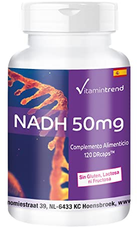 Vitamintrend NADH hochdosiert 50mg Tagesbedarf, 120 Kapseln, schluckfreundlich, DRcaps mit zeitverzögerter Freisetzung, veganes Nahrungsergänzungsmittel ohne Zusätze, in Deutschland hergestellt