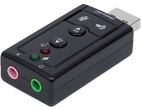 Manhattan USB-A Sound Adapter, USB-A to 3.5mm Mic-in and Audio-Out ports