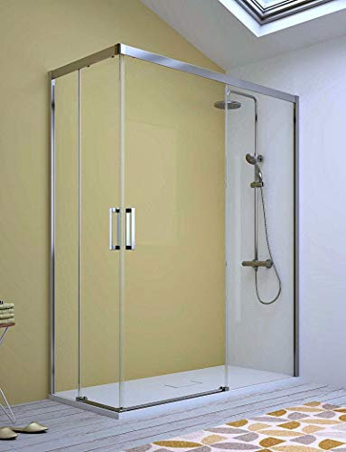 Paroi de douche angulaire - 2 lames fixes et 2 portes coulissantes - Verre de sécurité de 6 mm - Modèle quadruple Q4 (100 x 135)