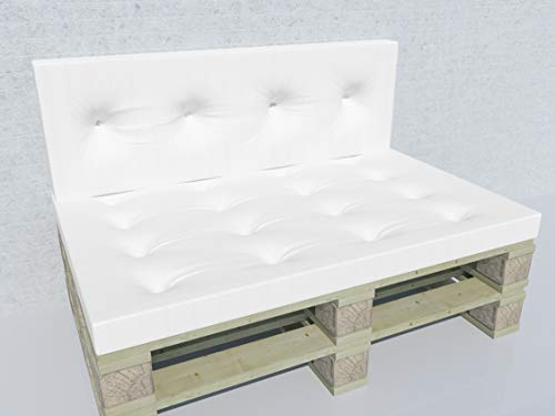 ALOHA Palettenkissen Outdoor Palettenauflage Palettenpolster Auflage für Europaletten Indoor und Outdoor (Weiß / 120x80x8cm + 120x40x8cm / Sitzkissen + Rückenkissen / + Steppung)