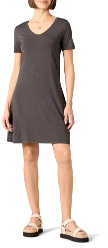 Amazon Essentials Vestido con Vuelo de Manga Corta con Cuello en Pico Mujer, Carbón Mezcla, M
