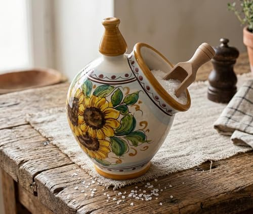 ILAB Saliera in ceramica decorata a mano da ceramisti siciliani di Santo Stefano di Camastra girasole art 15