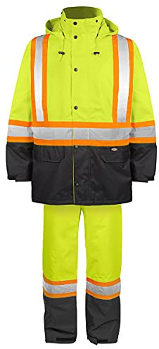 Dickies Workwear High-Visibility 150-Deniers Rain Suit, L Yellow