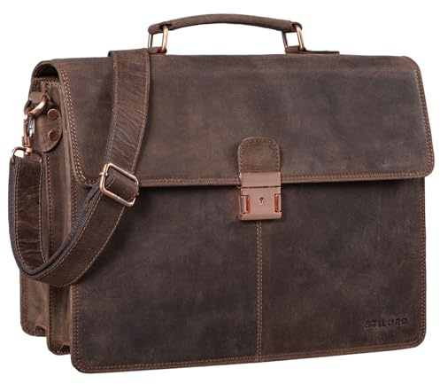 STILORD Apolonius Arbeitstasche Herren Leder Vintage Aktentasche Umhängetasche Dokumententasche A4 15,6 Zoll Laptop Tasche für Büro Business Echtleder Farbe:Veleta - braun