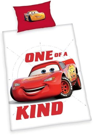 Herding Disney's Cars Bettwäsche-Set, Made in Green, Kopfkissenbezug 40 x 60 cm mit Hoteleinschlag, Bettbezug 100 x 135 cm, Mit Knopfverschluss, 100% Baumwolle/Flanell