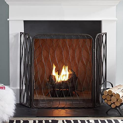 MMQGQ store Funkenschutz Moderne Schmiedeeisen Metall-Kamin-Bildschirm, Schlafzimmer 3 Paneele, Die Feuer-funken-Guard-Gitter, Indoor-Kamin-bildschirme, 50,3 × 35.3inch