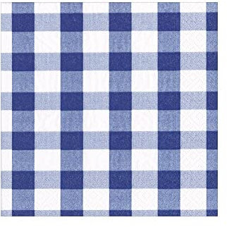Caspari Gingham Paper Cocktail Napkins in Blue, 20 Per Package