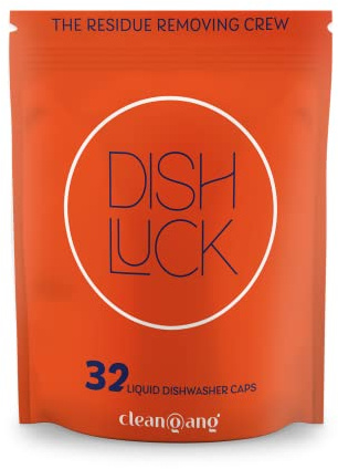 CleanGang - Spülmaschinen Caps Dish Luck INTENSE FORCE mit Salz- und Klarspüler Funktion - flüssige Geschirrspülcaps ohne Mikroplastik - Geschirrspüler Gel mit biologisch abbaubarer Folie 32 Caps