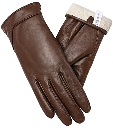 vislivin Touchscreen Handschuhe Damen Winter Lederhandschuhe Warme Leder SMS Handschuhe Braun M