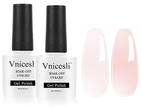 Vnicesli 2 Farben UV Nagellack Set Milchig Rosa und Nude Rosa, Gel Nagellack Naturfarben Gellack Transparent French Soak Off Gel Nägel Natur Manicure Nail Polish für Naturnägel 10mlx2