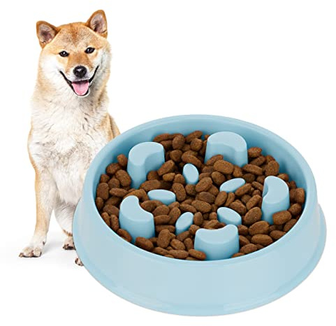 Relaxdays Anti Schling Napf, Futternapf für Hunde, Tiernapf 600 ml, langsames Fressen, Hundenapf spülmaschinenfest, blau, Kunststoff, 5 x 20.5 x 20.5 cm