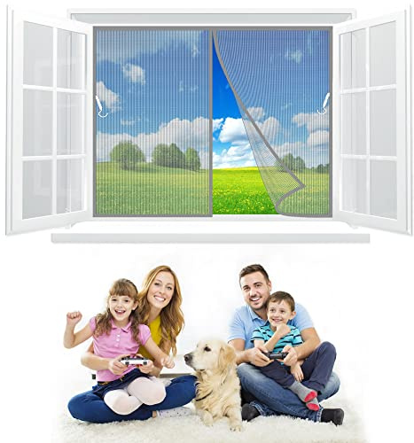 Fliegengitter Fenster zum Öffnen und Schließen 125x140 cm Insektenschutz Rollo selbstklebend, Insektenschutz Magnetischer Fliegenvorhang für BalkonFenster, Wohnzimmer - Grau Z