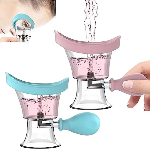 2 pezzi tazza per lavaggio oculare, kit detergente per lavaggio oculare pressione dell'aria manuale strumento per tazza per la pulizia degli occhi risciacquo occhi trucco irritante, tazza (blu, rosa)