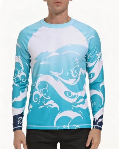 VAYAGER Camisetas de baño para Hombre UPF 50+ Rash Guard Camiseta de Manga Larga de Secado rápido Loose Fit Camisetas de protección UV para Pesca en el Agua