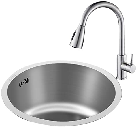 Küchenspülen aus Edelstahl mit Wasserhahn und Abfluss, modernes schwarzes Wohnmobil-Waschbecken, Einzelbecken, Bar-Vorbereitungsspüle, verwendet in Innen- und Außenküchen (Größe: 35 x 35 x 1