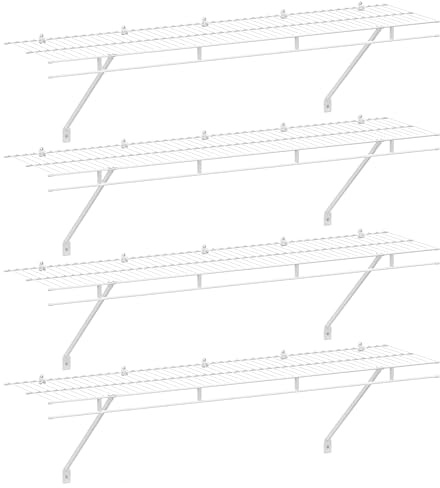 HAUSHOF Closet Shelves Wall Mounted 4-Pack, 4 ft x 12in White Wire Shelving for Laundry Room, Closet, Basement Organization and Storage