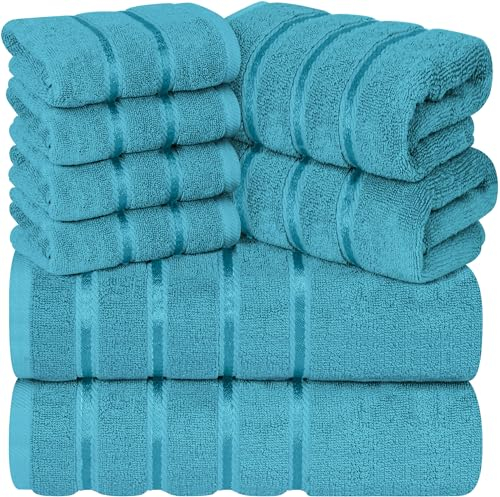 YRALY Luxus Handtücher für Badezimmer 8-2er Set Badetücher 2 Handtücher 4 Waschlappen - 600 GSM 100% Baumwolle Ringgesponnen Viskose Bordüre Handtücher Set