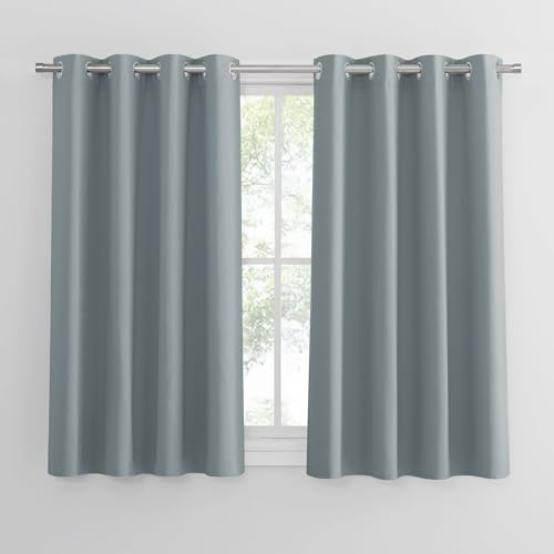 PONY DANCE Blackout Vorhang Thermo Wärmeisolierend Verdunkelungsvorhang | 2er Set, H145 x B140 cm, Gardinen Blickdicht, Hitzeschutz, Sichtschutz, UV-Schutz, Kurz, Ösen, für Wohnzimmer, Graublau