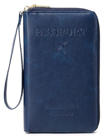 Toctax Reisepass Tasche, Travel Wallet Organizer, Reisepasshülle mit RFID Blocker für Damen und Herren, Reisezubehör Passport Tasche für Kreditkarten, Ausweis und Reisedokumente (Dunkelblau A)