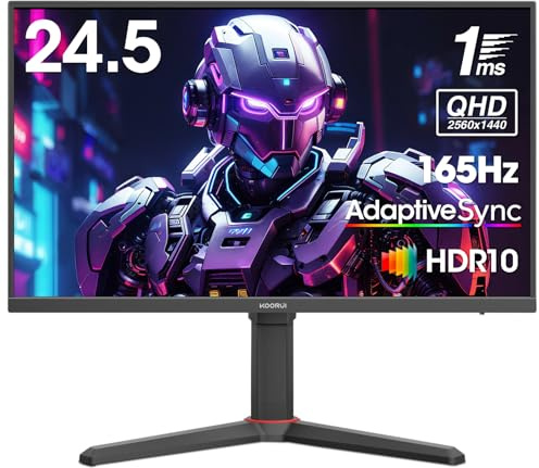 KOORUI 24.5 Pulgadas Monitor QHD 165Hz IPS 1ms AdaptiveSync VESA | HDMI, DisplayPort, 100% sRGB, Negro, altura ajustable, protección ocular
