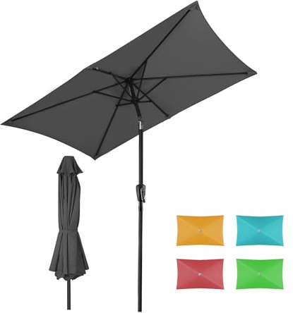 HOMEDEMO Parasol de Jardin Exterieur Inclinable Rectangulaire, Protection UV50+, pour Terrasse, Balcon, Piscine, Patio, 210x140cm Gris Foncé