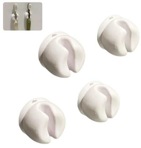 4 Pcs Toothbrush Holder with Suction Cup, Wall Toothbrush Holder for Bathroom, Toothbrush Holders Multi-Function Wall Storage Hook for Dorm Bathrooms and Shower, White