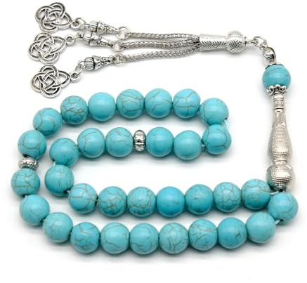 Tasbih 33 türkisfarbene muslimische handgefertigte Rosenkranzperlen, Misbaha Masbaha Tasbeeh Sibha islamische Rosenkranzperlen, islamisches handgefertigtes Zubehör (Himmelblau)