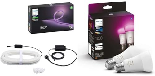 Philips Hue White & Color Ambiance Outdoor Lightstrip (5 m) & White & Color Ambiance E27 LED Lampen 2-er Pack (1100)