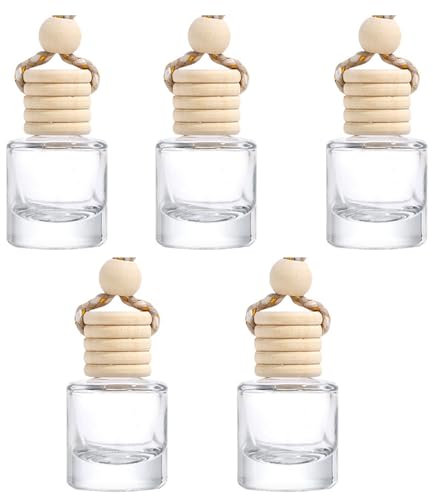 Buaak 5 Pcs Car Diffusers Bottles, 5ml Refillable Air Freshener Diffuser, Clear Glass Empty Glass Essential Diffuser, Aromatherapy Fragrance Essential Oil Diffuser for Home, Office