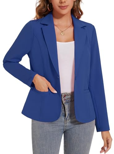 LADI TREND Blazer da donna con un bottone, giacca blazer con risvolto dentellato abbigliamento da lavoro elegante slim fit manica lunga, XL