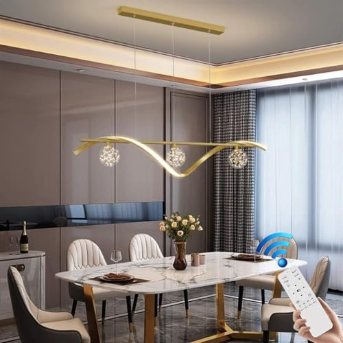 VTAMng Suspension LED moderne linéaire hauteur réglable salle à manger lustre dimmable style nordique abat-jour en verre lampe suspendue 3000-6000K plafonnier table à manger salon bar café lampe(Gold)